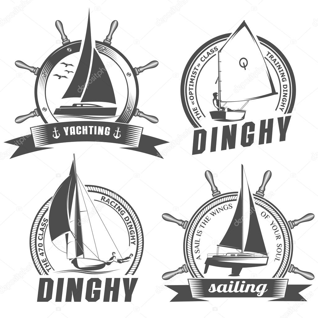 Isolated vector illustration emblem with the image of yachts on a white background in vintage style