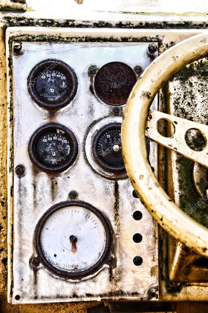 Old dashboard of the excavator
