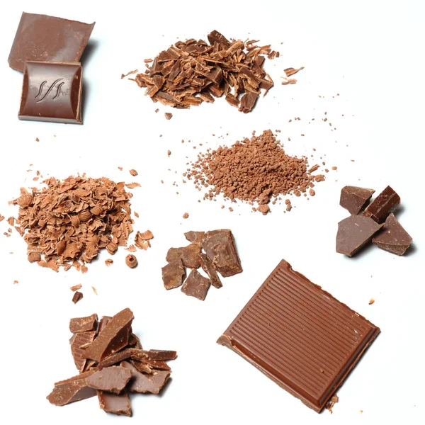 Schokoladenstücke, Riegel, Späne und Getreide - Variante 1 — Stockfoto