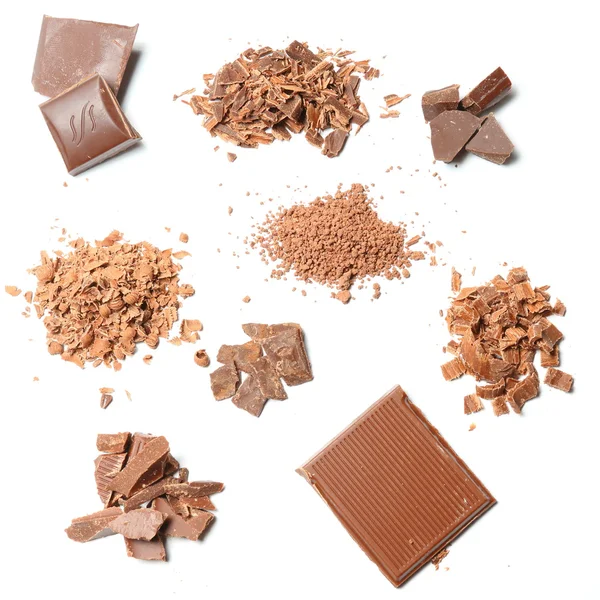 Schokoladenstücke, Riegel, Späne und Getreide - Variante 3 — Stockfoto