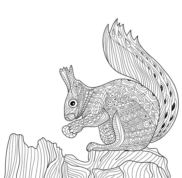 Zenart - zentangle squirrel. Coloring book for adults — Stock Vector