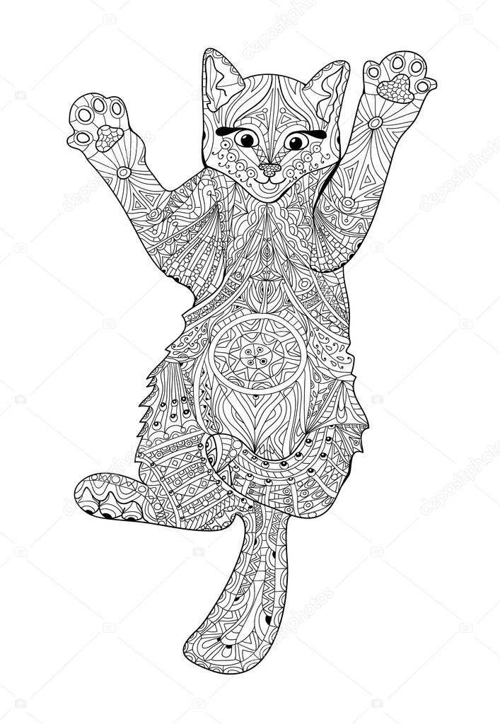 Funny kitten - coloring book for adults - zentangle cat book