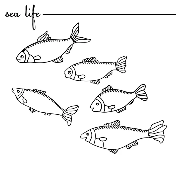 La vita marina. Il pesce. Illustrazione originale disegnata a mano doodle. Schemi — Vettoriale Stock