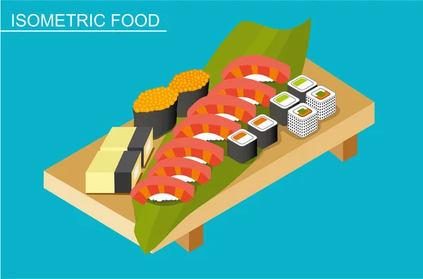 Set de sushi isométrico. vector japonés de mariscos. Ilustración plana . — Archivo Imágenes Vectoriales