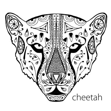 Siyah ve beyaz çita etnik desenleri ile yazdırma. Yetişkin antistress boyama kitabı. Sanat Terapisi