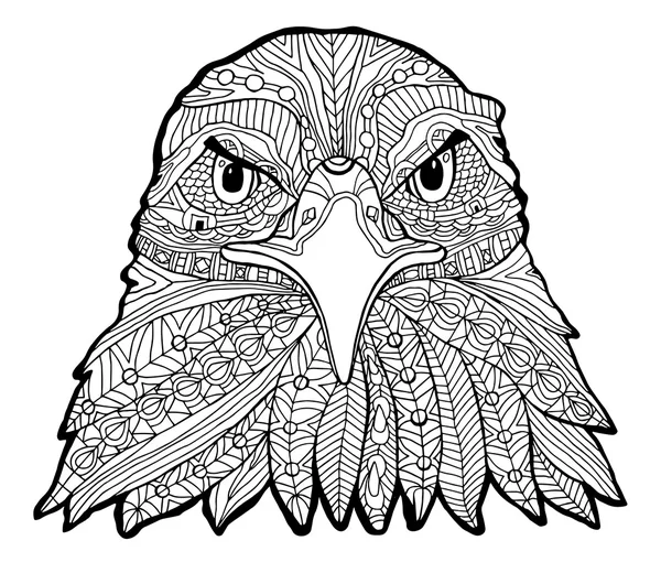 L'aigle noir et blanc imprimé avec des motifs ethniques. Livre à colorier pour adultes antistress. Art thérapie — Image vectorielle