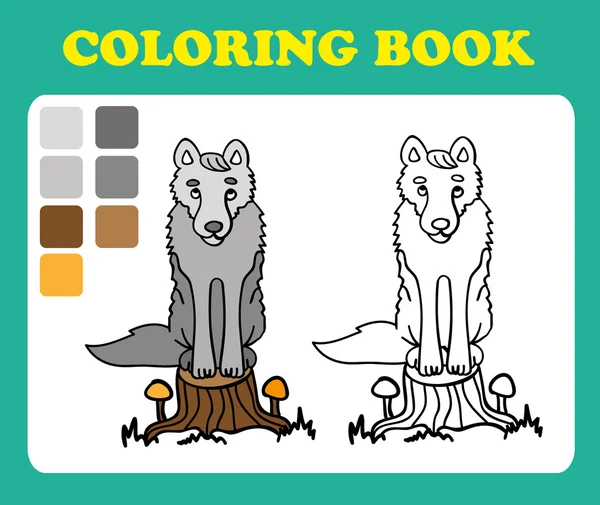 Illustration vectorielle, mignon un loup assis sur une souche, concept de carte, fond blanc . — Image vectorielle