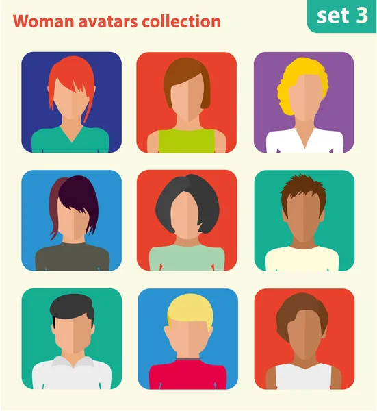 Düz kadın avatarları koleksiyonu — Stok Vektör