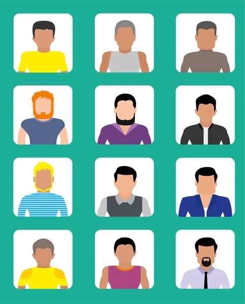 Male faces avatars. Flat style vector icons set — Stock Vector