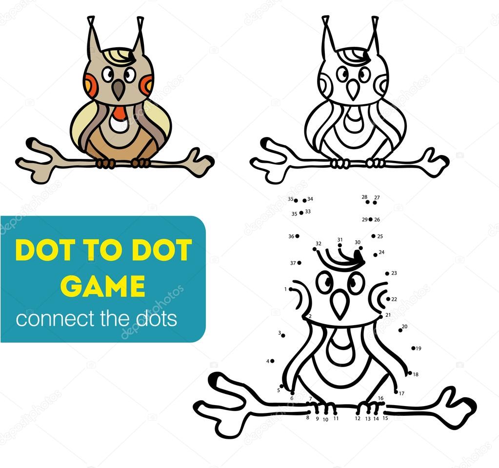Puntino per punteggiare gioco bambini Disegni da colorare e punto punto gioco educativo per bambini Personaggio dei cartoni animati Gufo divertente