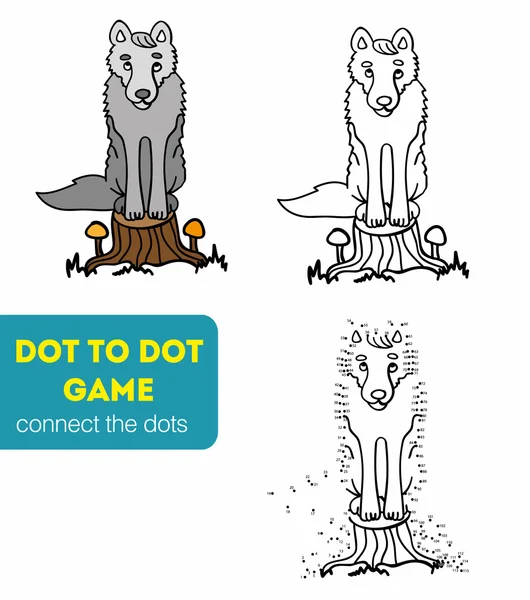 Dot to Dot Juegos para niños. Lobo de dibujos animados — Archivo Imágenes Vectoriales