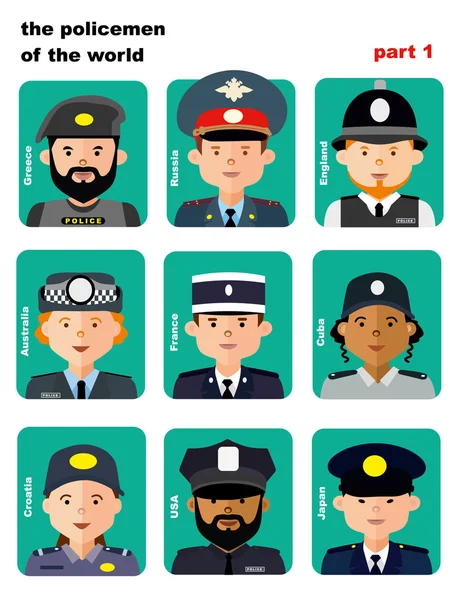 Ensemble d'icônes avatars les policiers — Image vectorielle