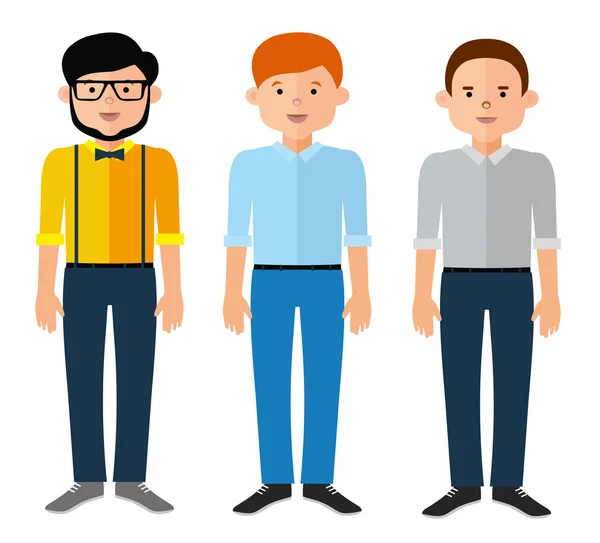 Conjunto de tres dibujos de jóvenes, estudiantes — Vector de stock