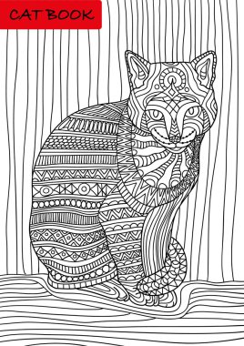 Kediler kitap. Renkli desenler kedi oturur ve ciddi görünüyor