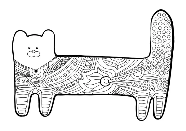 Lustige Katze. Malbuch für Erwachsene. Schwarz-weißes Muster mit floralen Mustern — Stockvektor
