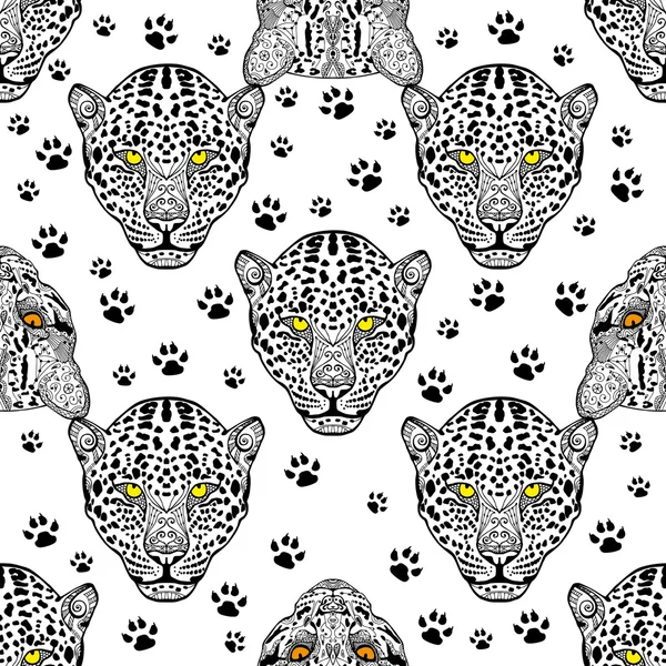 Vector wild cats seamless pattern background with hand drawn elements.