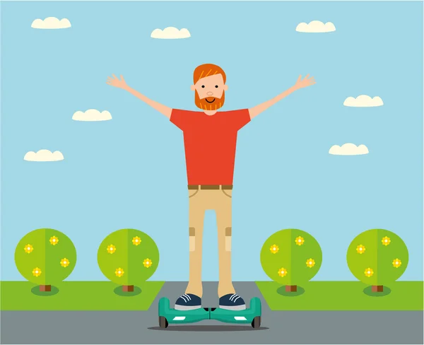 Lucky man rides on a gyro scooter. Flat design. — Stock Vector