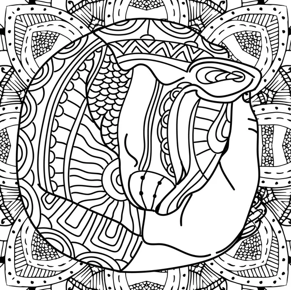 Le chat dans les bras. Coloriage animal page livre, avec des motifs. Illustration anti stress — Image vectorielle