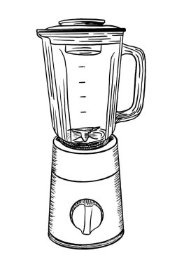 Sketchy elektrikli blender. Beyaz arkaplanda izole edilmiş tek renkli blender el çizimi çizimi.