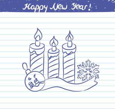 resimde mumlar Öğrenci yarıyıl not defteri üzerinde yeni yıl için - kroki