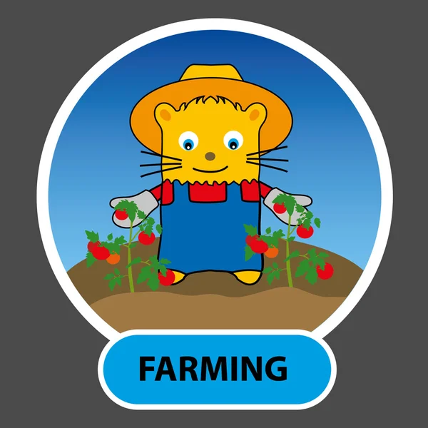 Drawn character - a happy cat is a farmer grew tomatoes on their land — Stockvector