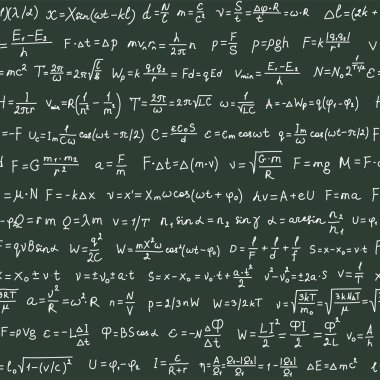 Seamless pattern on the green blackboard with handwriting text and physics formulas clipart