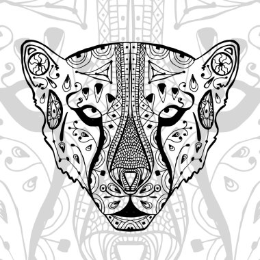 Siyah ve beyaz çita etnik zentangle desenleri ile yazdırma. Yetişkin antistress boyama kitabı. Sanat Terapisi