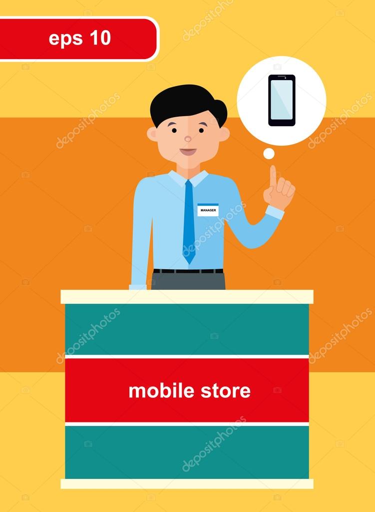Flat design concept of mobile store, sold at the reception