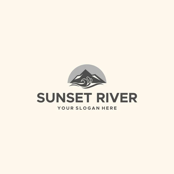 Modern otel dağı nehir batımı logo tasarımı — Stok Vektör