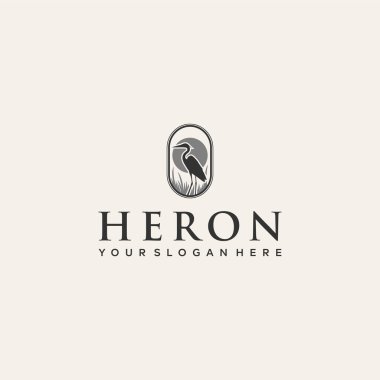 Minimalist HERON oval balıkçıl çim logosu tasarımı