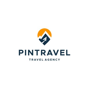 Modern PINTRAVEL uçak yolu dağ logosu tasarımı