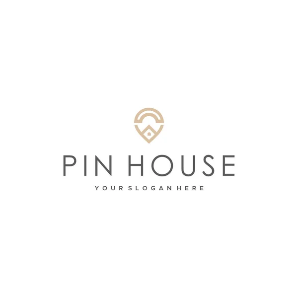 Минималистский PIN HOUSE дизайн логотипа дома недвижимости — стоковый вектор
