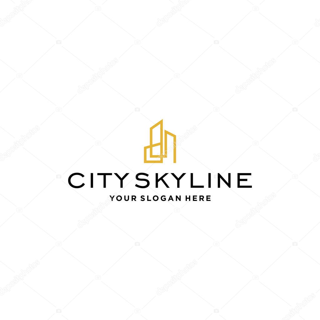 minimalist CITY SKYLINE building town Logo design