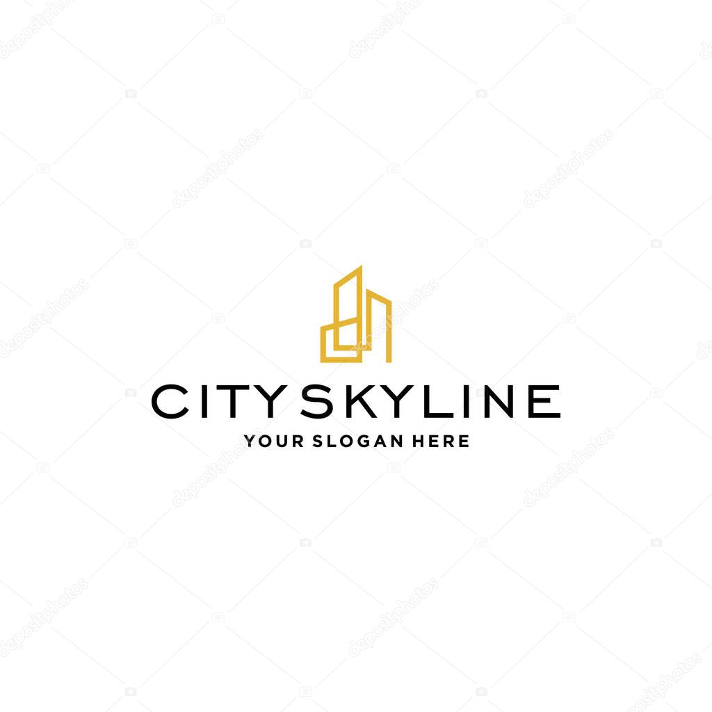 Minimalist CITY SKYLINE building town Logo design Vector illustration Suitable for architect studio Construction apartment
