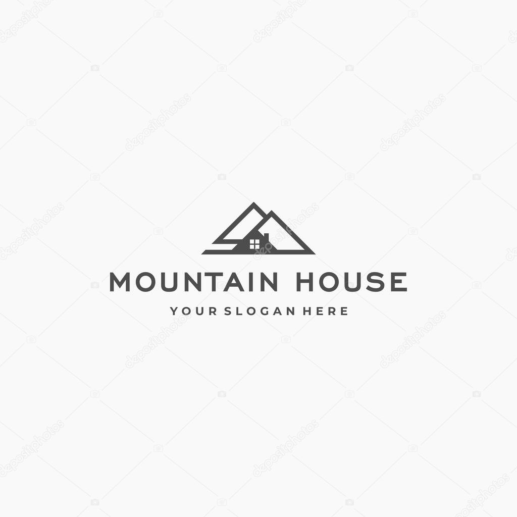flat MOUNTAIN HOUSE peak home chimney Logo design