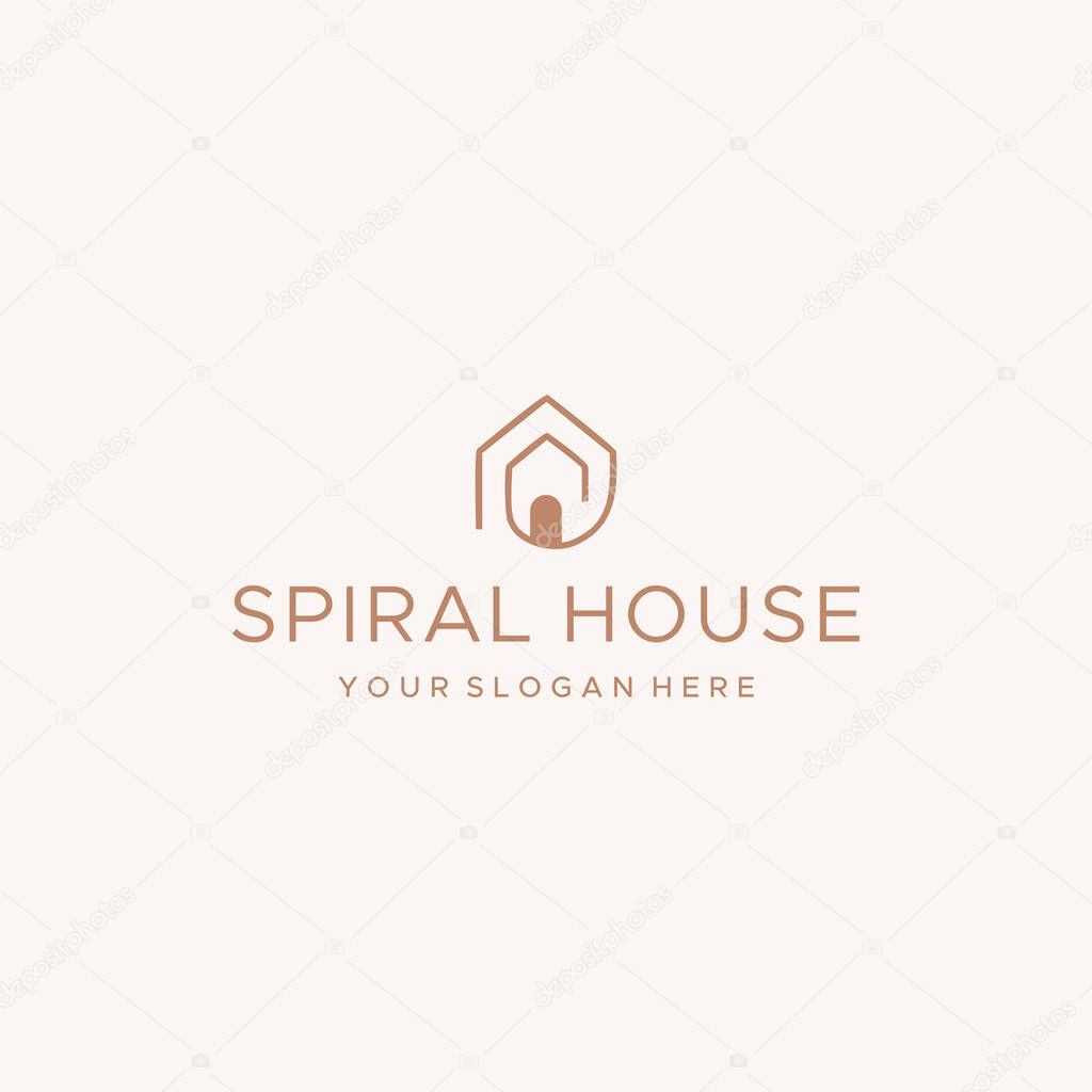 Minimalist SPIRAL HOUSE home door Logo design Vector illustration Suitable for restaurant lodging hotel apartment many more
