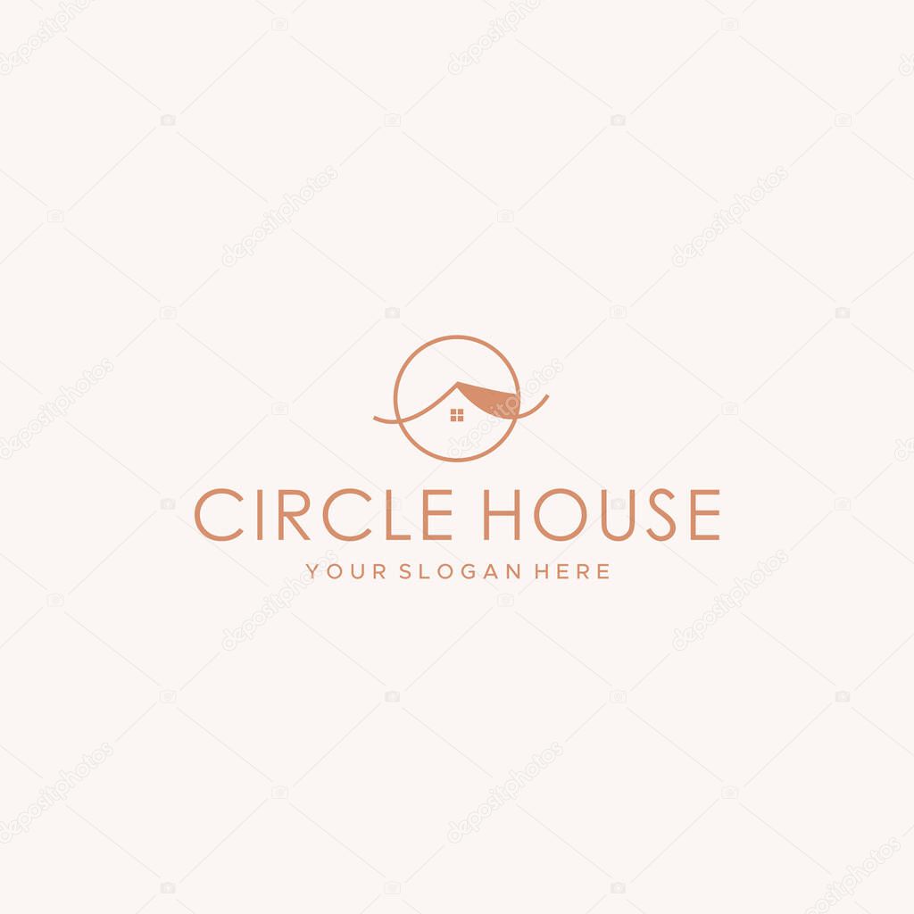 Flat CIRCLE HOUSE home circular roof Logo design Vector illustration Suitable for lodging hotel unique building real estate area