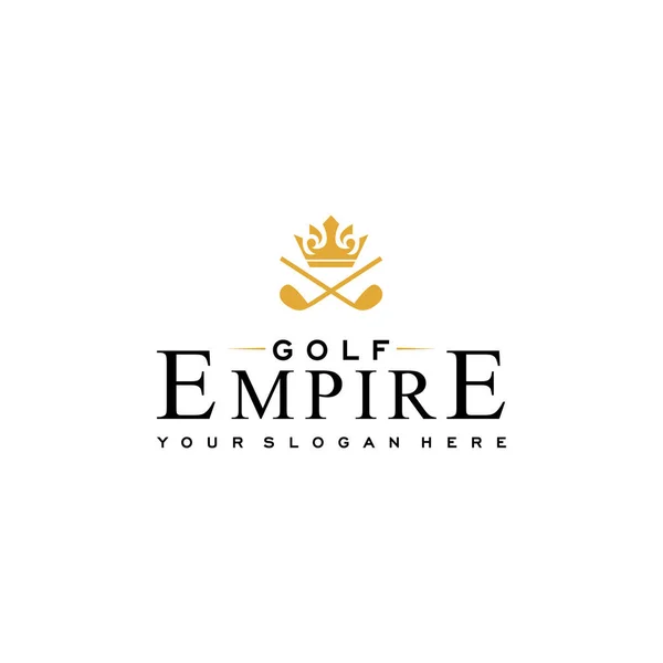 Сучасне королівство GOLF EMPIRE палиця корона Дизайн логотипу — стоковий вектор