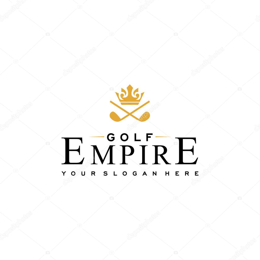 modern kingdom GOLF EMPIRE stick crown Logo design