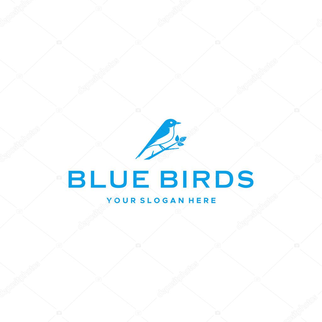 Minimalist BLUE BIRD branches Logo design Vector illustration Suitable for bird lover community bird feed business animal hospital park