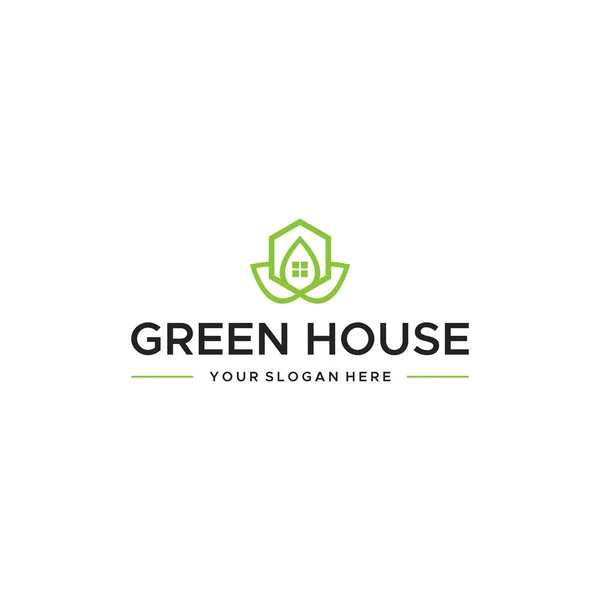 Wohnung GREEN HOUSE Immobilien Blume Logo-Design — Stockvektor