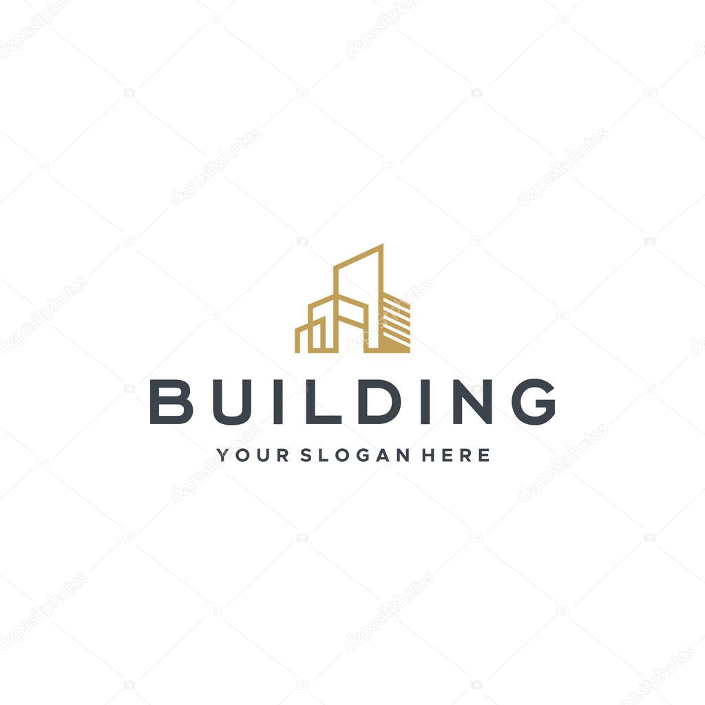 Minimalist BUILDING real estate city Logo design Vector illustration Suitable for Construction apartment architect studio