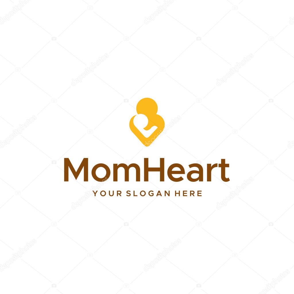 Minimalist Mom baby Heart families lover logo design Vector Illustration Suitable for family orphanages community care for fellow