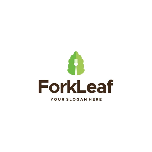 Minimalistisches ForkLeaf grünes Gemüse Logo Design — Stockvektor