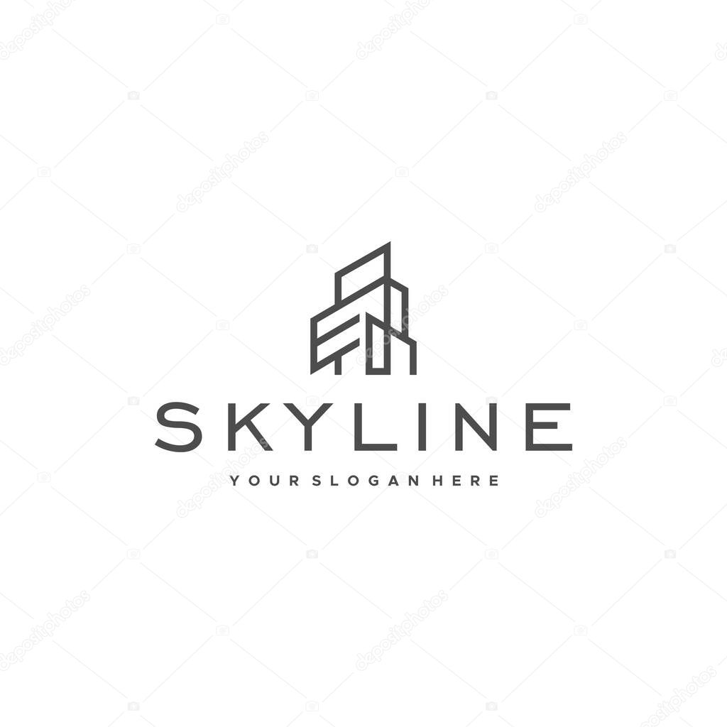 Flat SKYLINE real estate apartment logo design vector illustration suitable for architect studio property business house agent mortgage many more