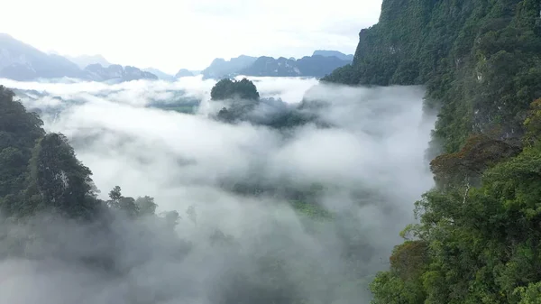 Wolken Unter Den Bergen Hohe Bäume Sonnenschein Schöne Landschaft Thailand — Stockfoto