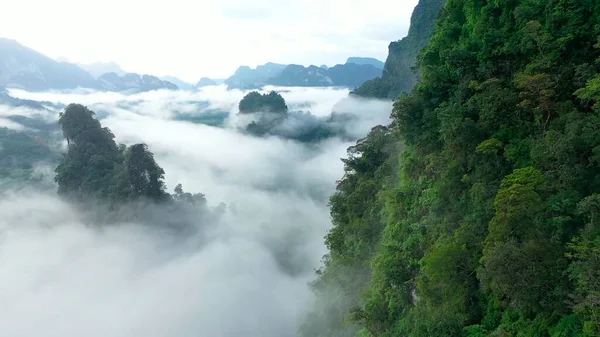 Wolken Unter Den Bergen Hohe Bäume Sonnenschein Schöne Landschaft Thailand — Stockfoto