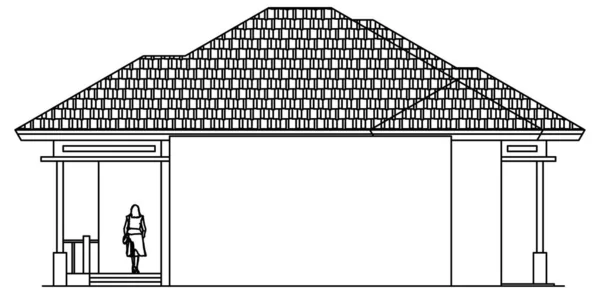 Desenho Desenho Vetorial Uma Casa Que Estende Direita — Vetor de Stock