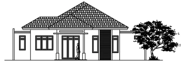 Diseño Vectorial Boceto Vista Frontal Casa Privada Muy Agradable — Vector de stock