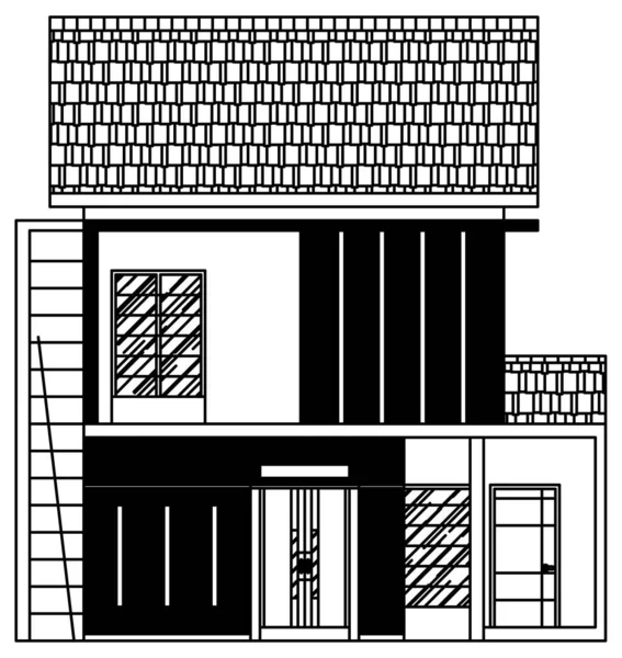 Векторный Эскиз Вид Спереди Красивое Двухэтажное Здание — стоковый вектор